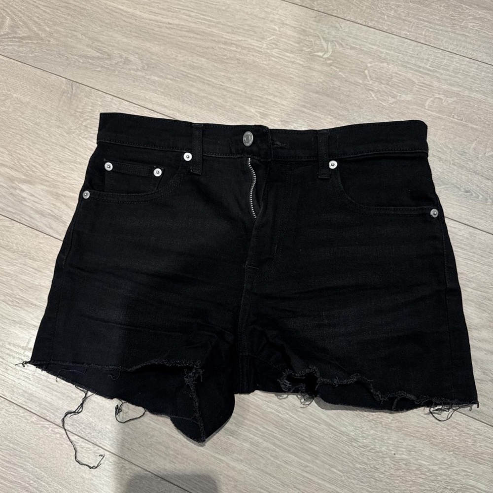 Black Denim Women's raw hem Shorts